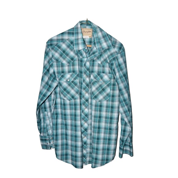 Wrangler Other - Wrangler Retro Western Shirt Mens M green Plaid Pearl Snap Cowboy Pockets